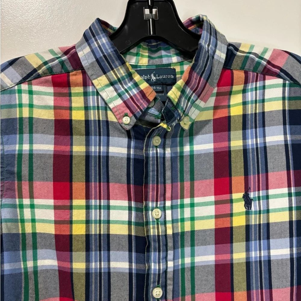 Ralph Lauren Boys Plaid Button Down Shirt Size Large